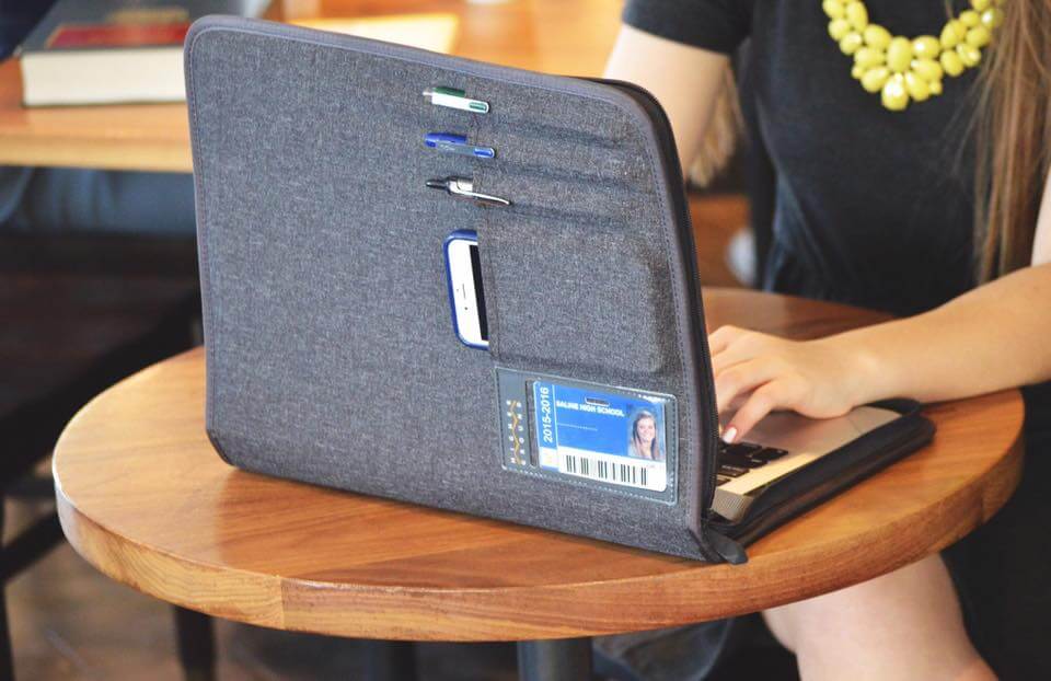 laptop in higher ground case in classroom